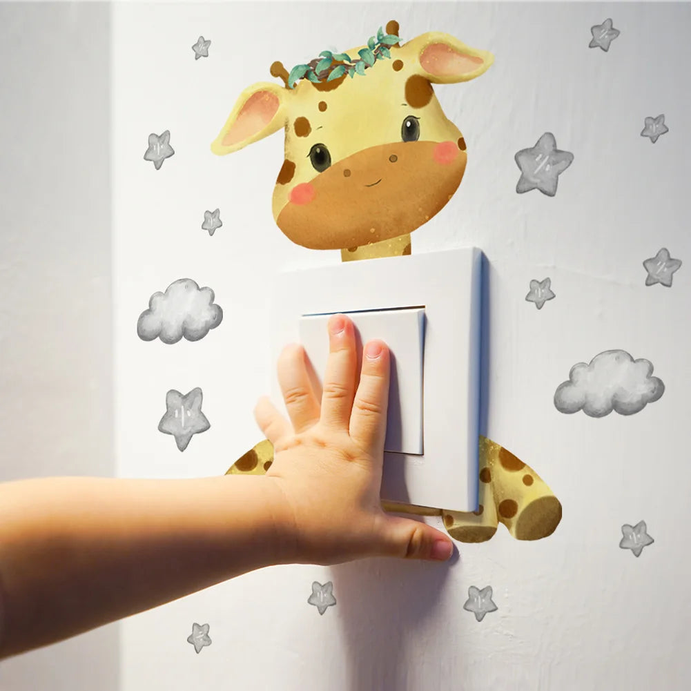Cute Giraffe Bear Elephant Star Switch Sticker Kid Baby Bedroom