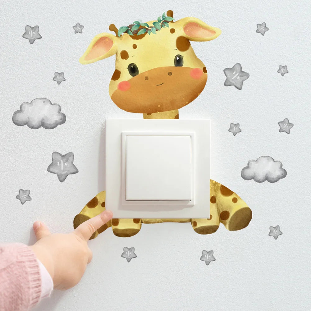 Cute Giraffe Bear Elephant Star Switch Sticker Kid Baby Bedroom