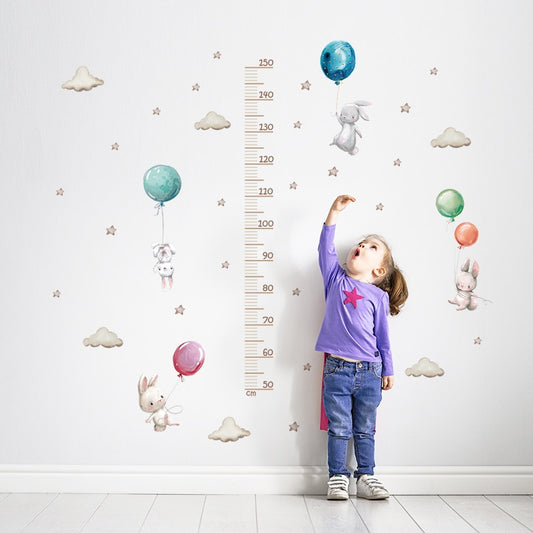 Balloon Bunny Height Measure Ruler Wall Stickers