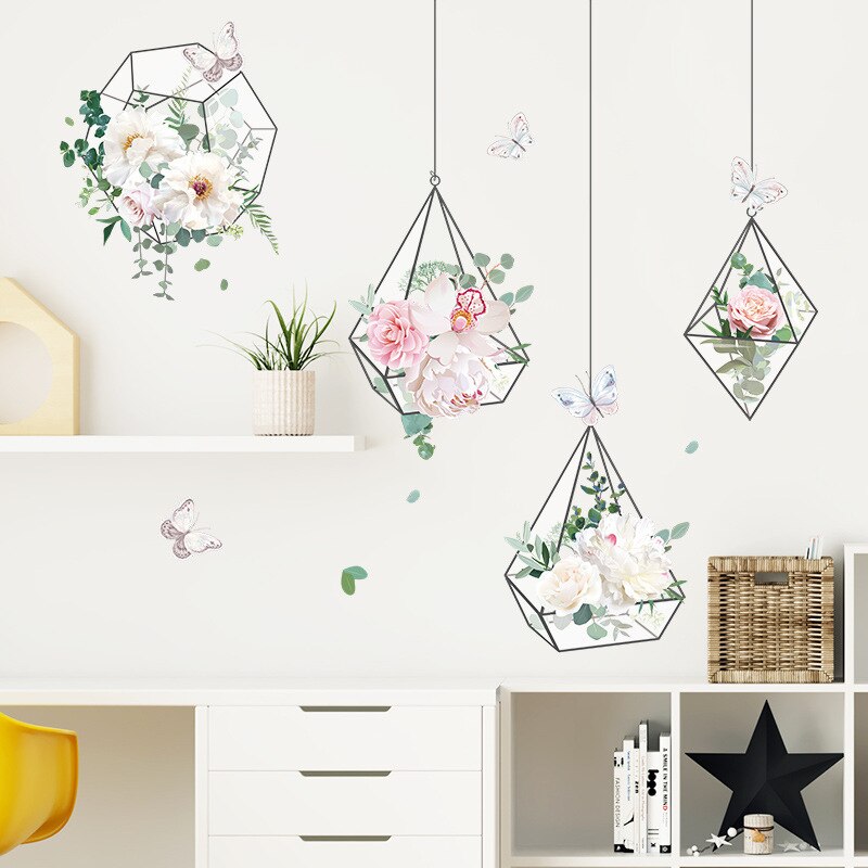 Flowers Hanging Basket Wall Stickers Living Room