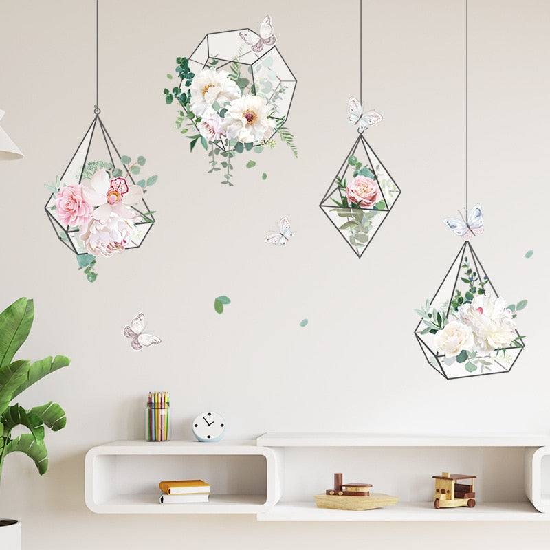 Flowers Hanging Basket Wall Stickers Living Room