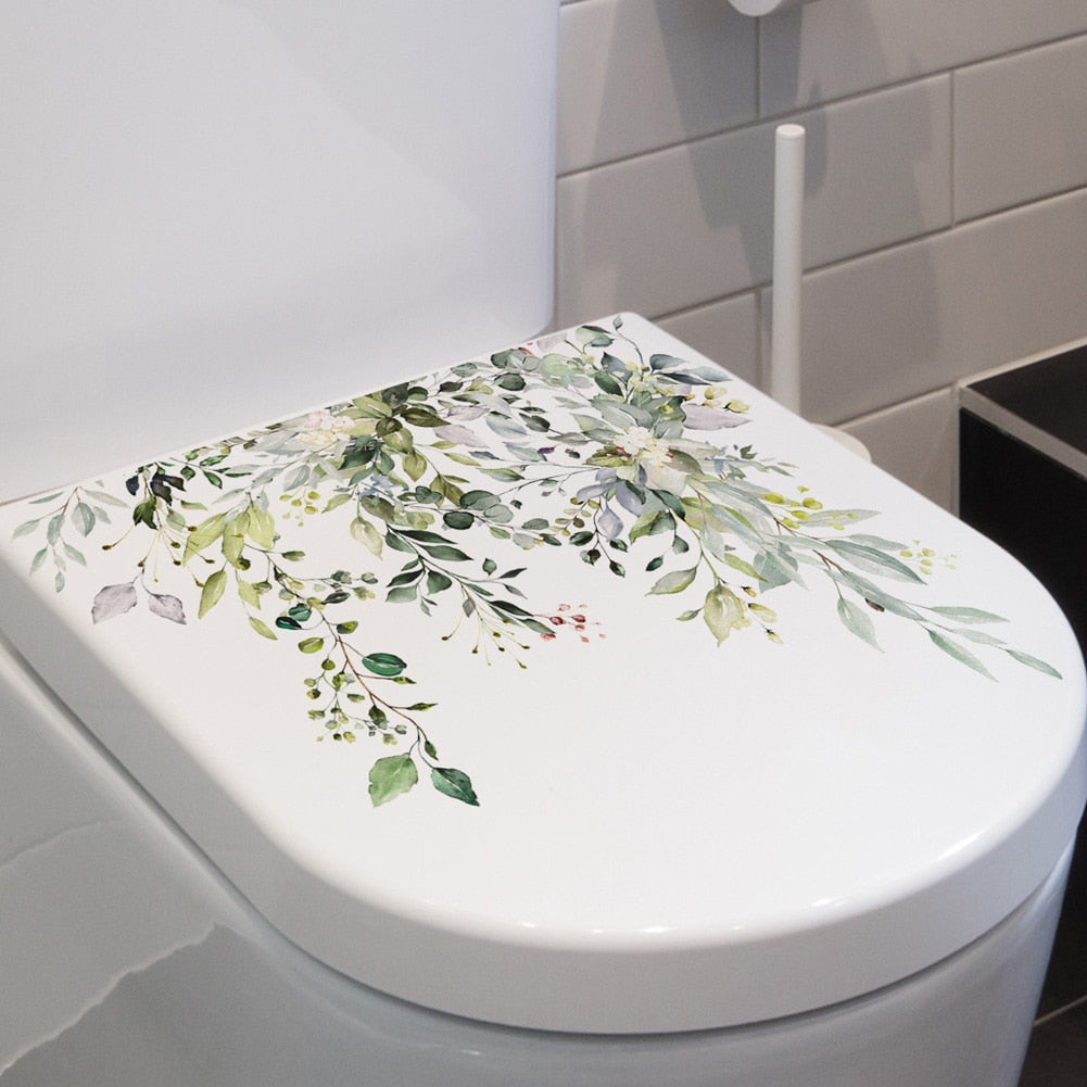Green Plant Leaves Wall Sticker Bathroom