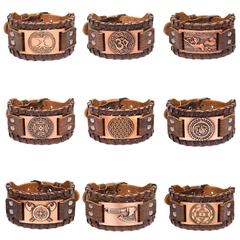 Retro Wide Leather Pirate Compass Bracelet Men's