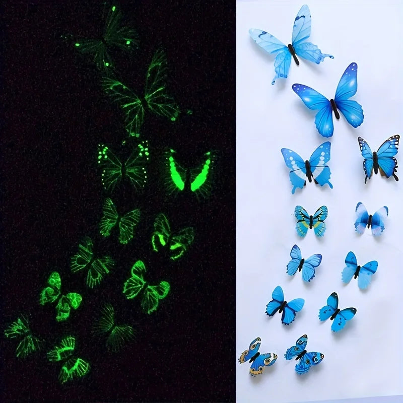 12Pcs Fashion 3D Luminous Butterfly Creative Wall Sticker
