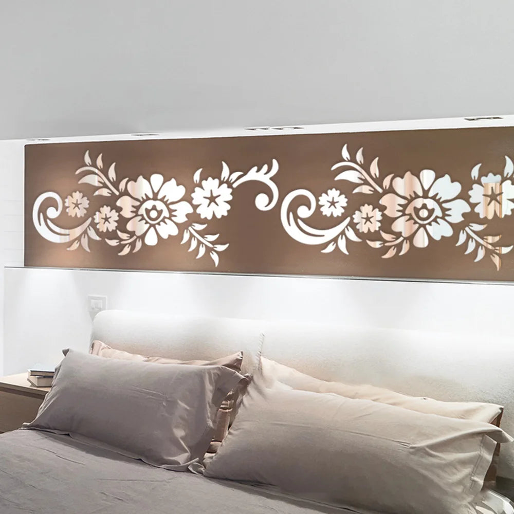 3D Acrylic Mirrored Rose Vine Flower Stickers Home Wall Mural Stickers Decals