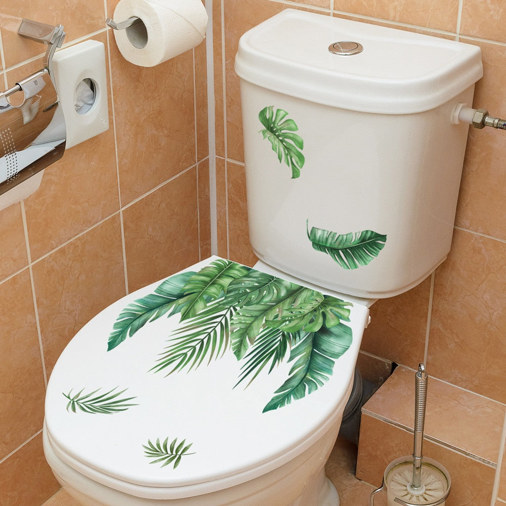 Green Plants Leaves Wall Stickers Bathroom