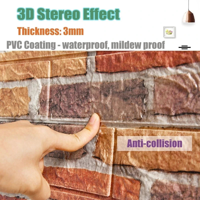 10Pcs Self Adhesive Wallpaper 3D Brick Wall Panel Living Room
