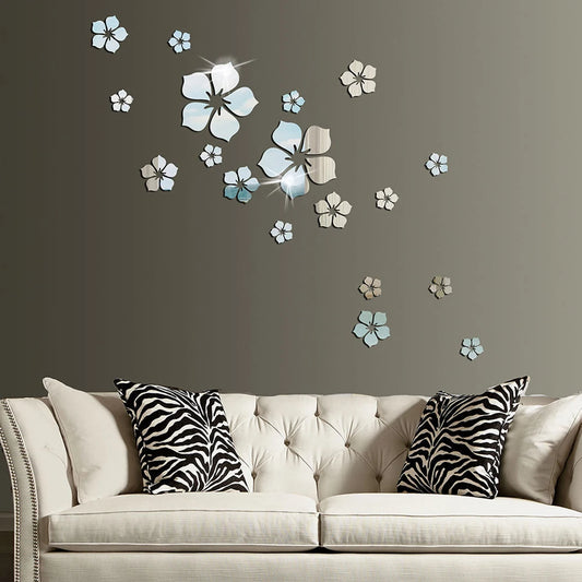 18Pcs Mirror Wall Stickers Flower Wall Sticker DIY Acrylic 3D