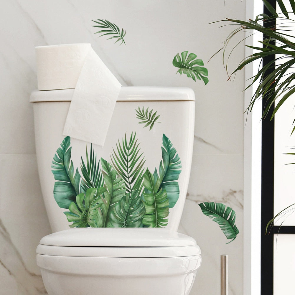 Green Plants Leaves Wall Stickers Bathroom