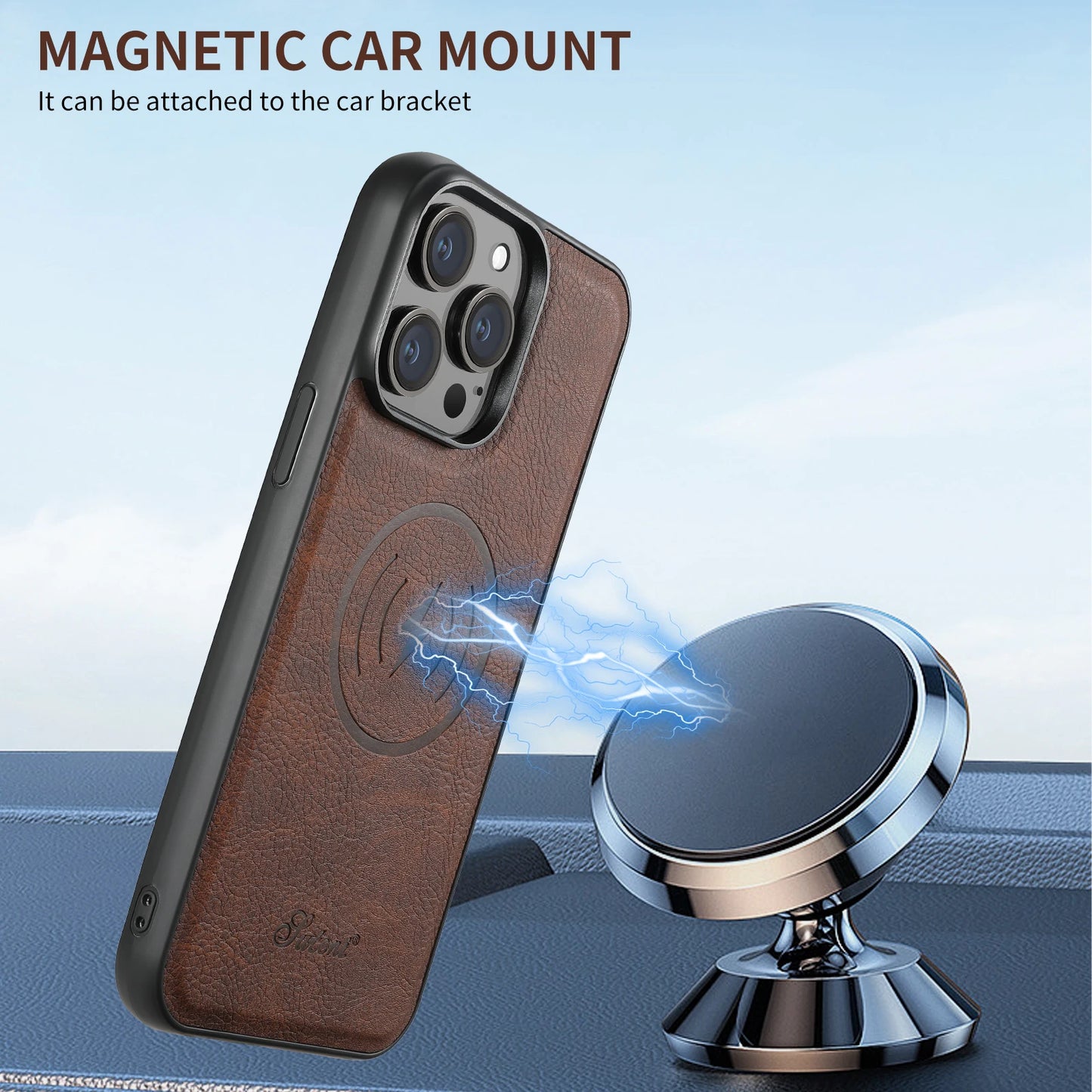 Magnetic MagSafe Card Holder 2 in 1 Leather iPhone Case