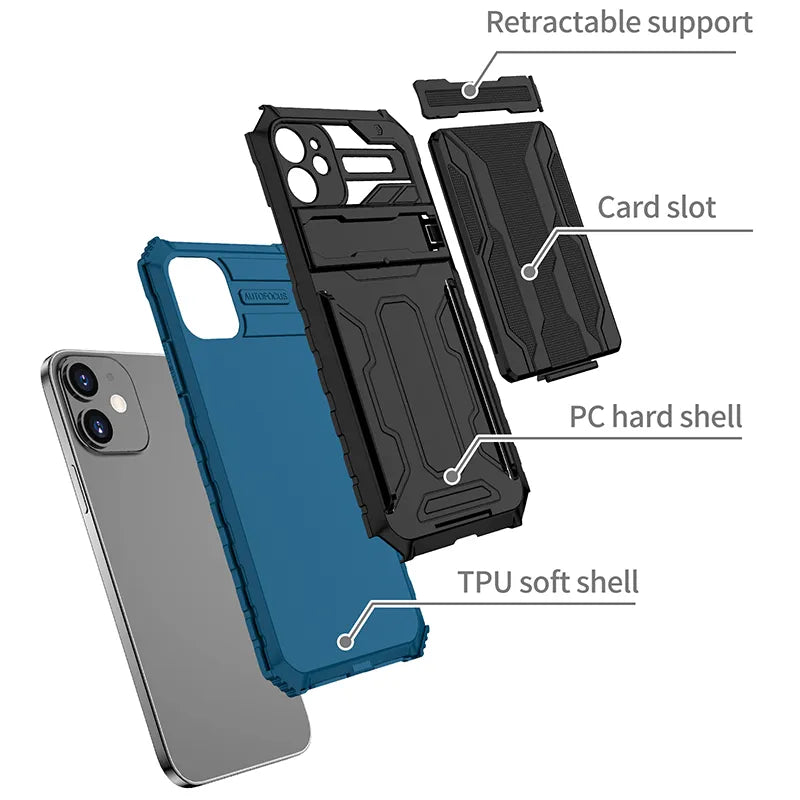 iPhone Case With Card Holder KickStand Camera Protection