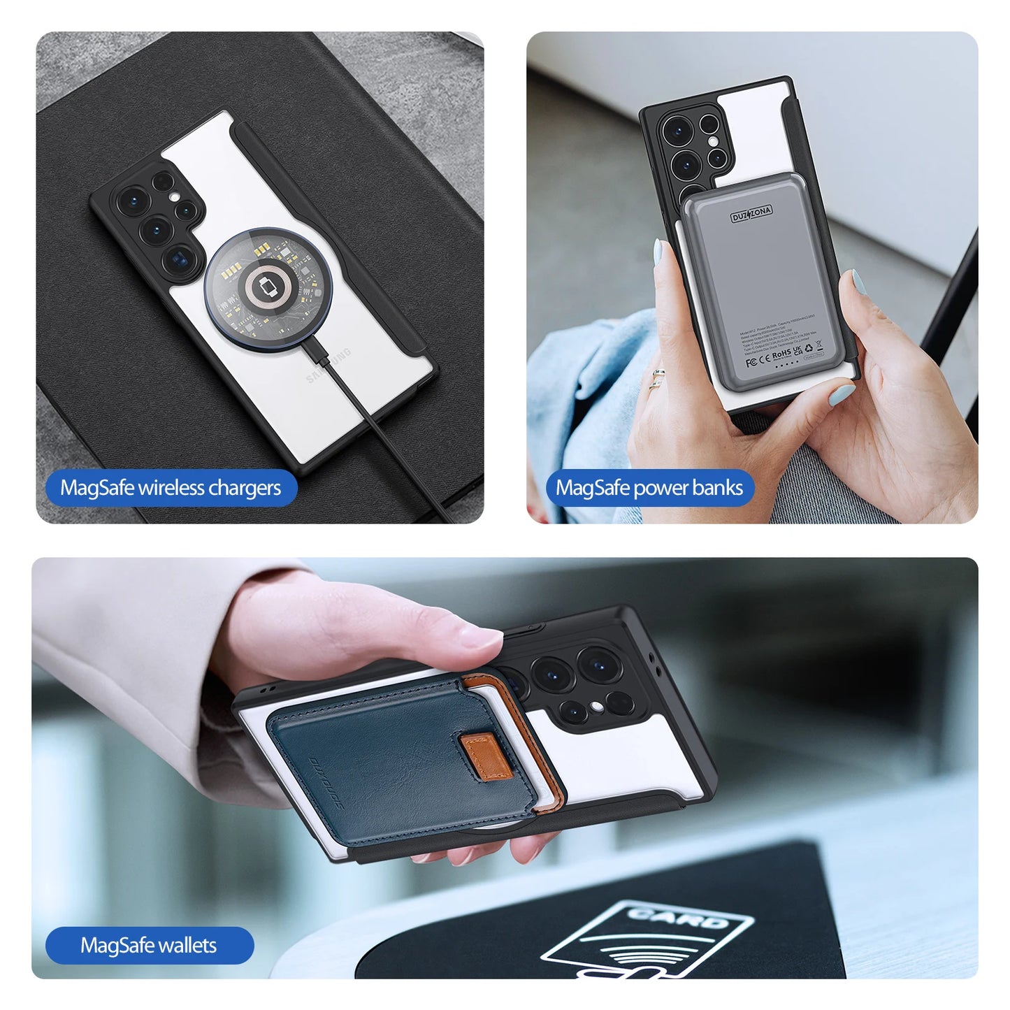 Galaxy Case Shockproof Card Pocket Magnetic Wireless Charging