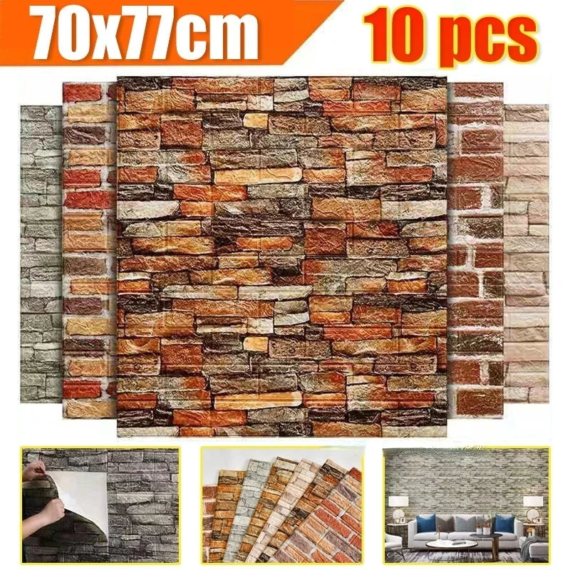 10Pcs Self Adhesive Wallpaper 3D Brick Wall Panel Living Room