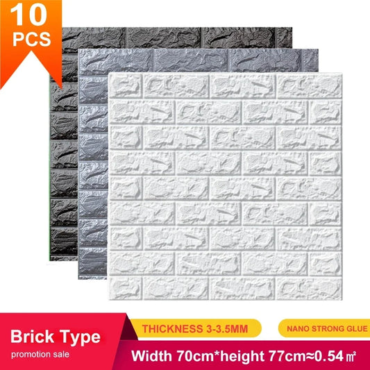10Pcs 3D Wall Stickers Self Adhesive Wallpaper Foam Panels Home Decor