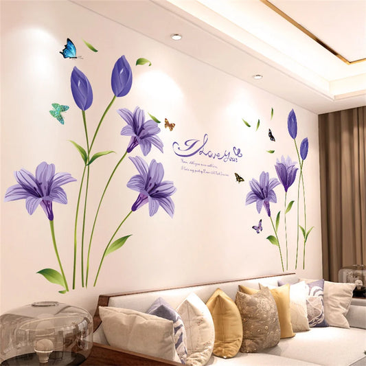 DIY Purple Lavender Living Room Wall Stickers Decor Self-adhesive