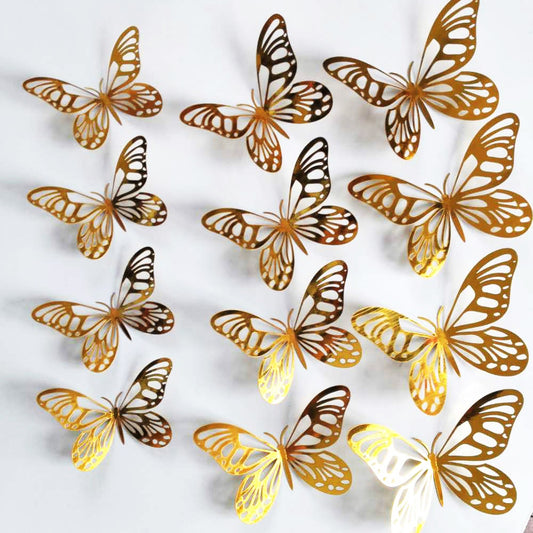 12Pcs/Set Gold Silver Hollow Butterfly Wall Stickers