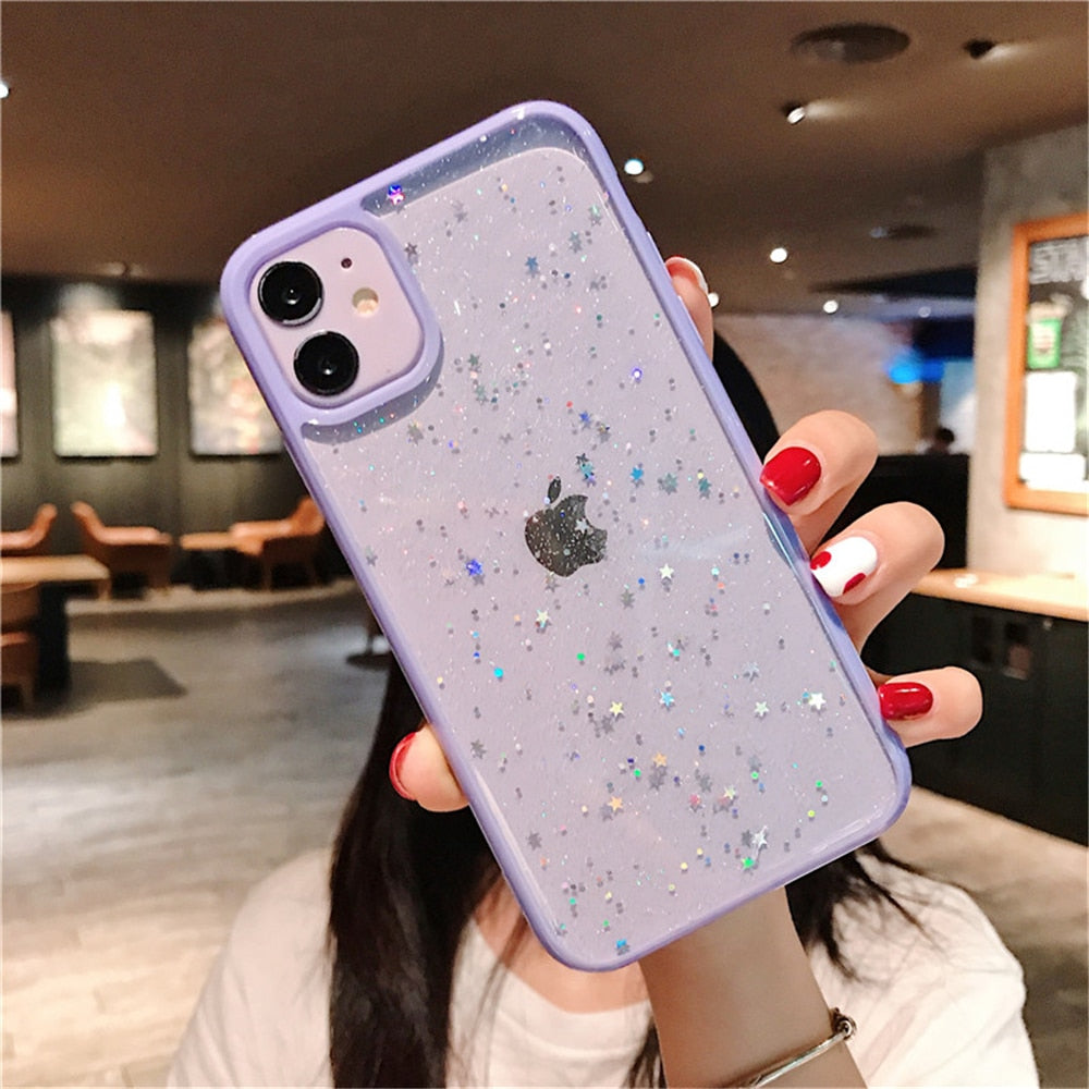 Glitter Candy Stars Transparent iPhone Case