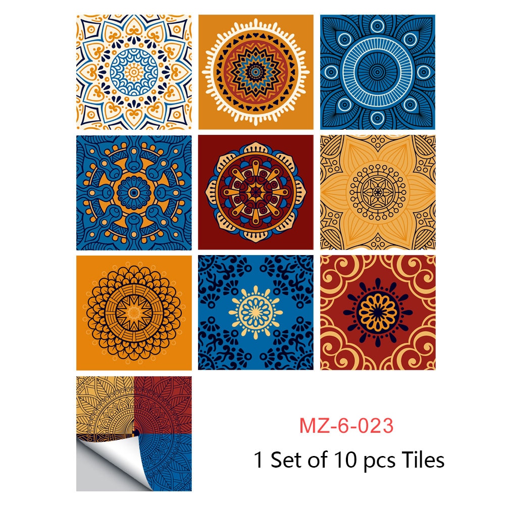 10pcs Retro Pattern Tiles Sticker Transfers Covers for Kitchen
