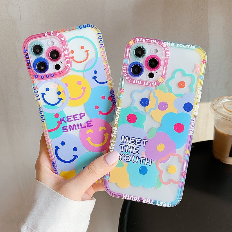 Cute Colorful Flowers Smile Clear iPhone Case