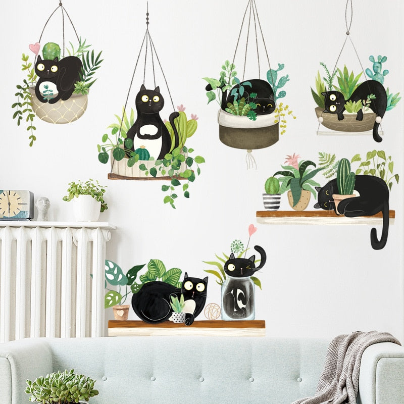 Wall Decor Stickers Cat Hanging Basket Wall Stickers