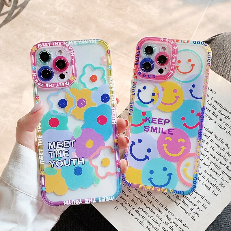 Cute Colorful Flowers Smile Clear iPhone Case