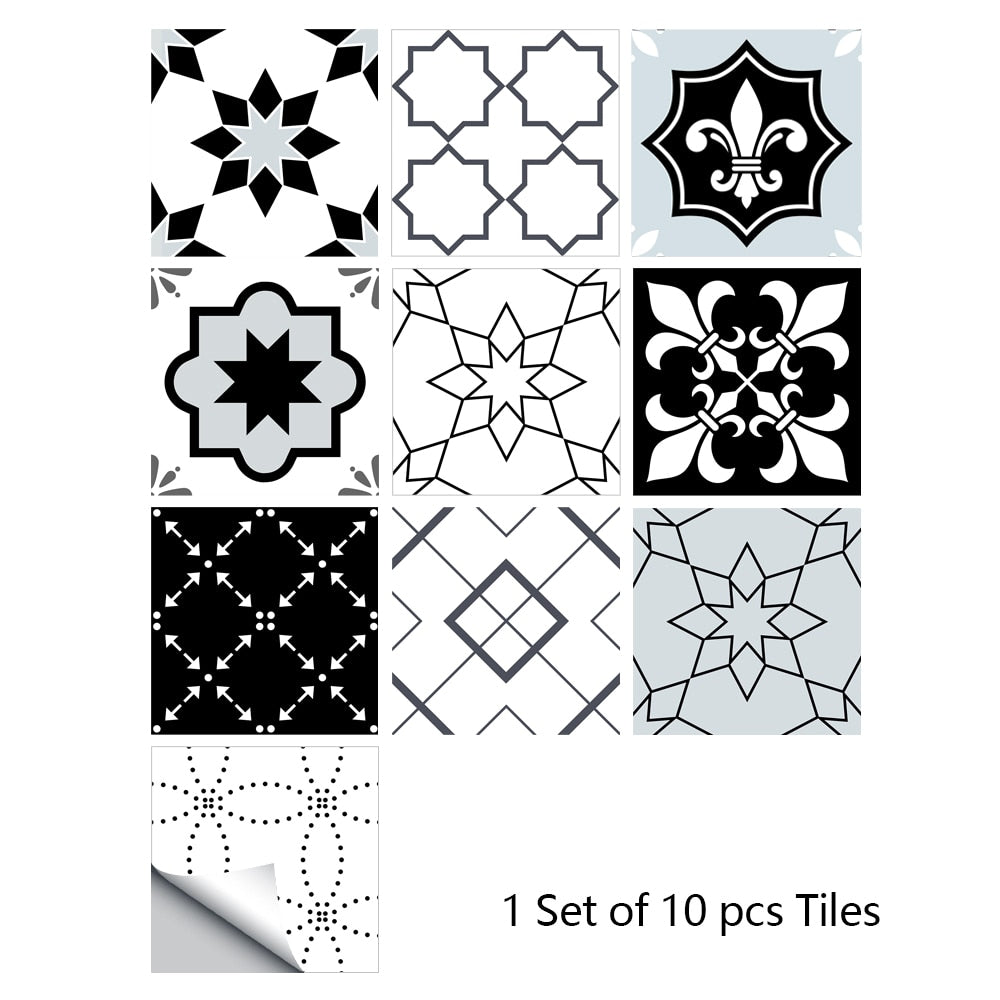 10pcs Retro Pattern Tiles Sticker Transfers Covers for Kitchen