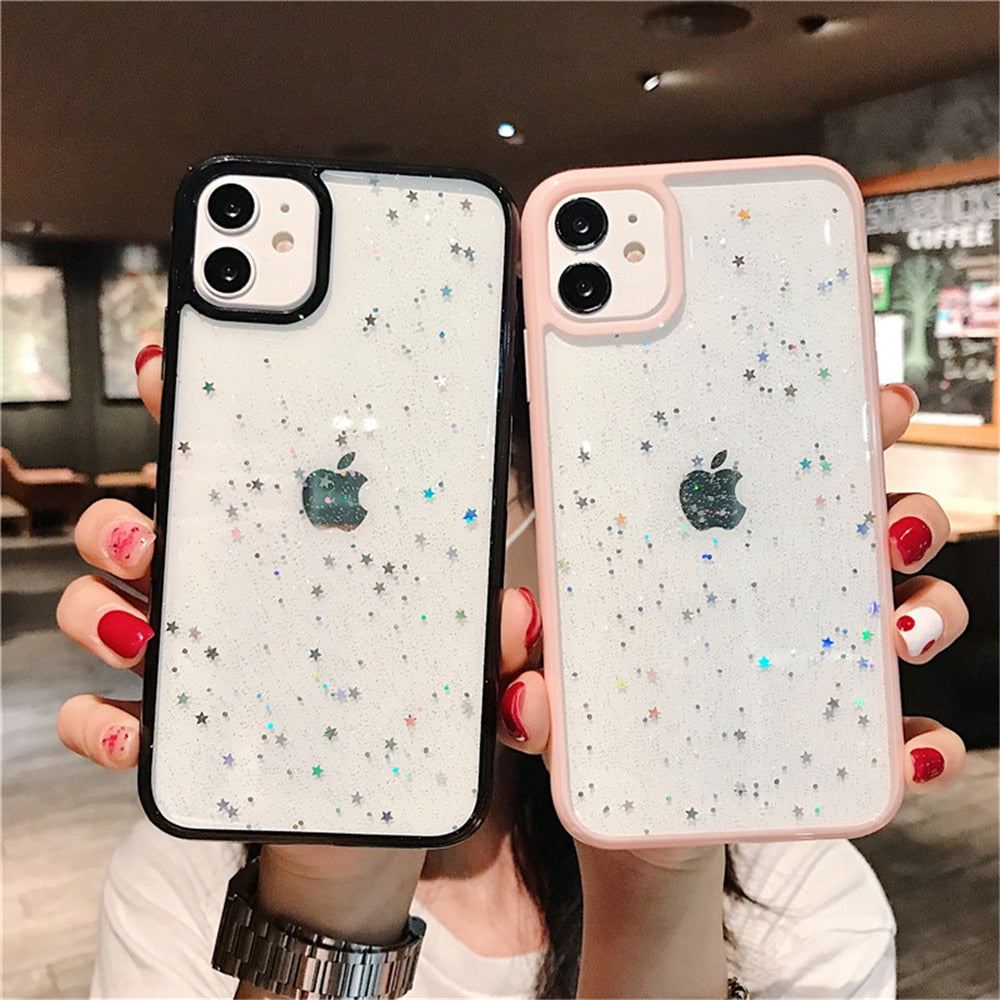 Glitter Candy Stars Transparent iPhone Case