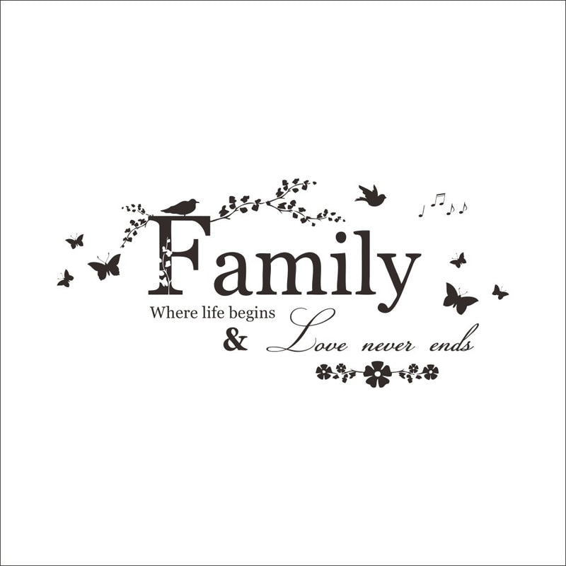 Family Love Never Ends Quote Vinyl Wall Sticker