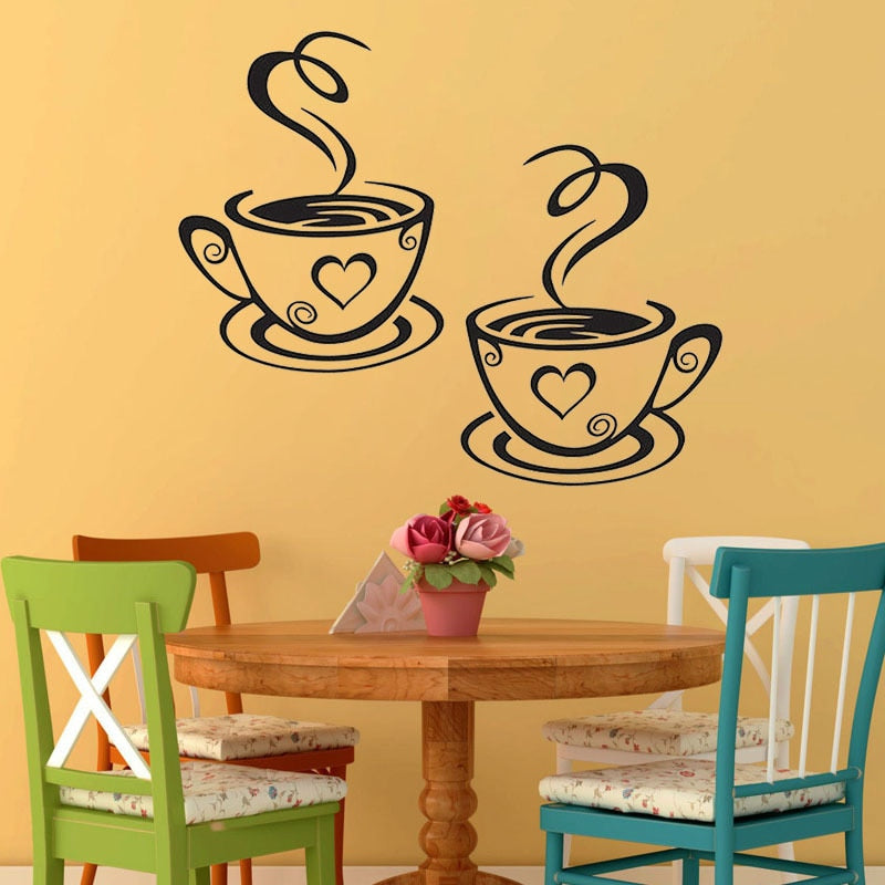 Two Coffee Cups Kitchen Bar Wall Sticker For Living Room