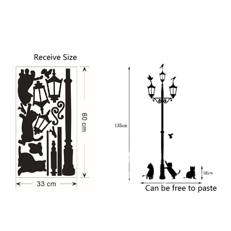 DIY Popular Ancient Lamp Cats and Birds Wall Sticker