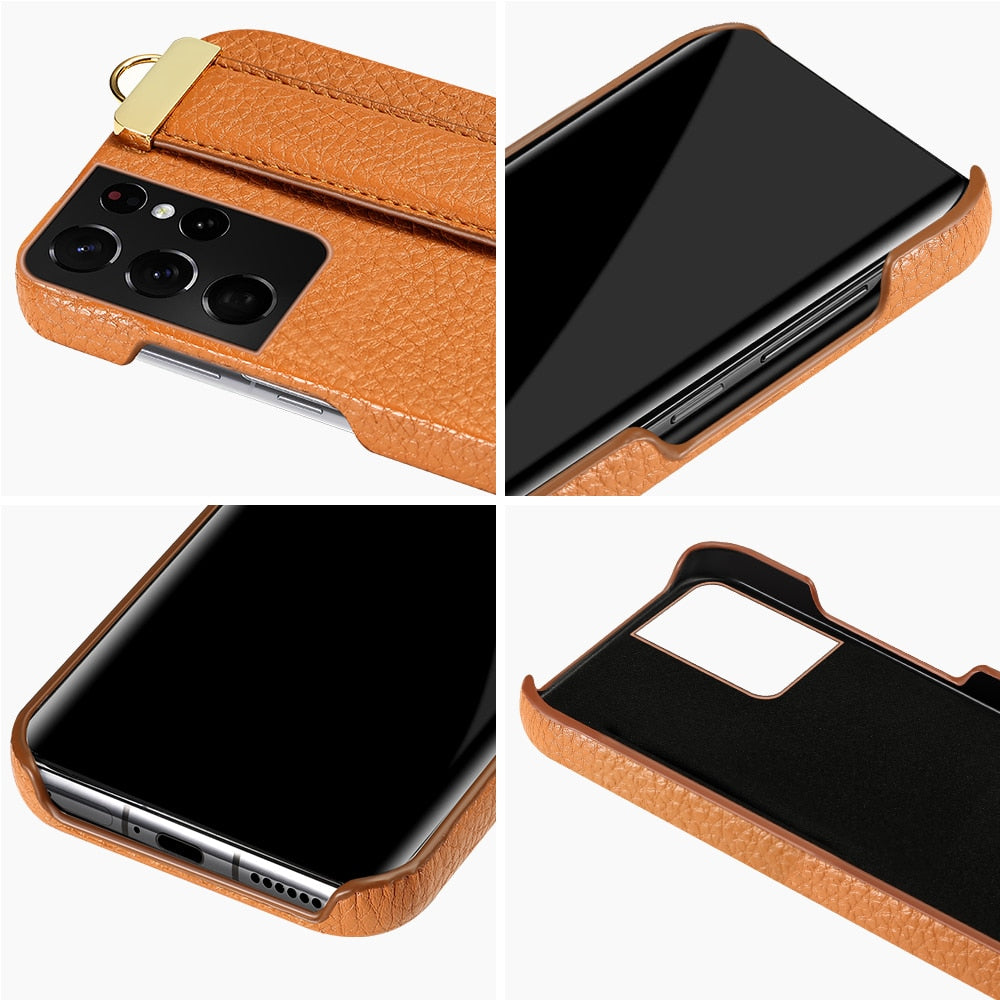 Galaxy Leather Wrist Strap Stand Case