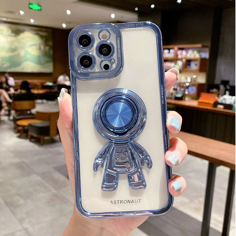 Astronaut iPhone Case Stand Ring Silicone Transparent Cover