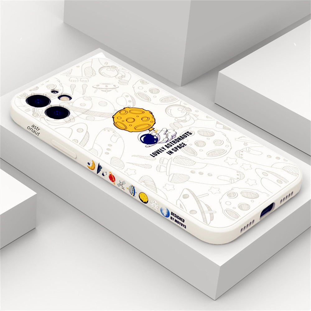 Cartoon Planet Astronaut Silicon Case For iPhone