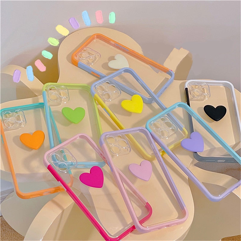 3D Love Heart Transparent Soft iPhone Case