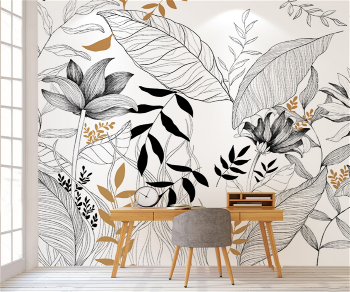 Wallpaper Rainforest Plants Black and White