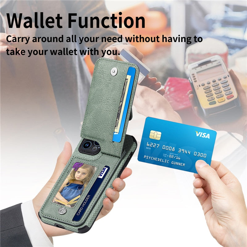 iPhone Case Wallet Card Slots Shockproof Flip Case
