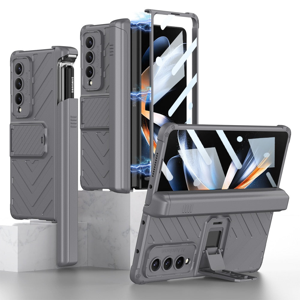 Galaxy Z Fold 4 Shockproof Armor Case Bracket Stand