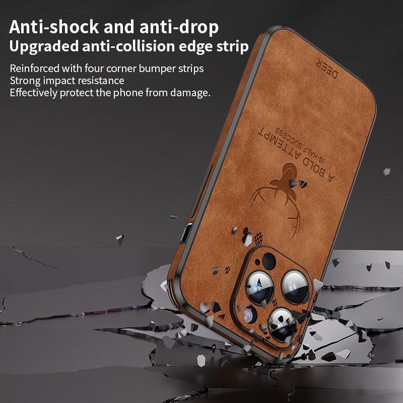 Deer Leather iPhone Case Shockproof Silicone
