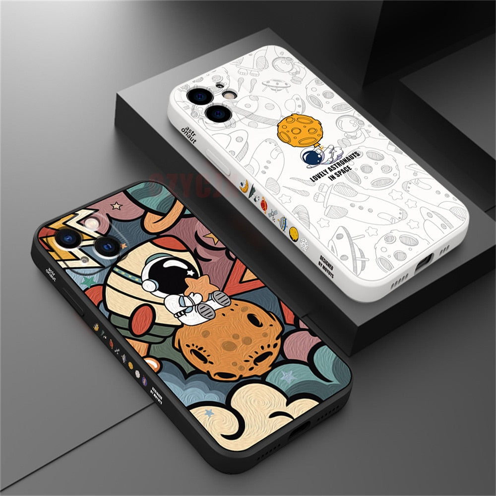 Cartoon Planet Astronaut Silicon Case For iPhone