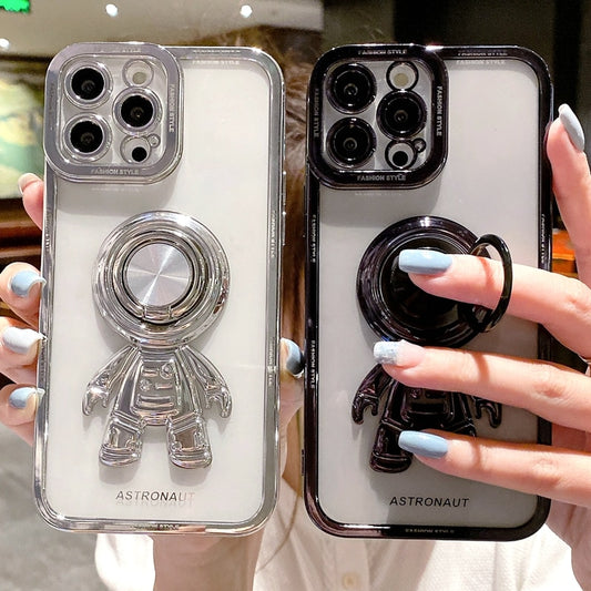 Astronaut iPhone Case Stand Ring Silicone Transparent Cover