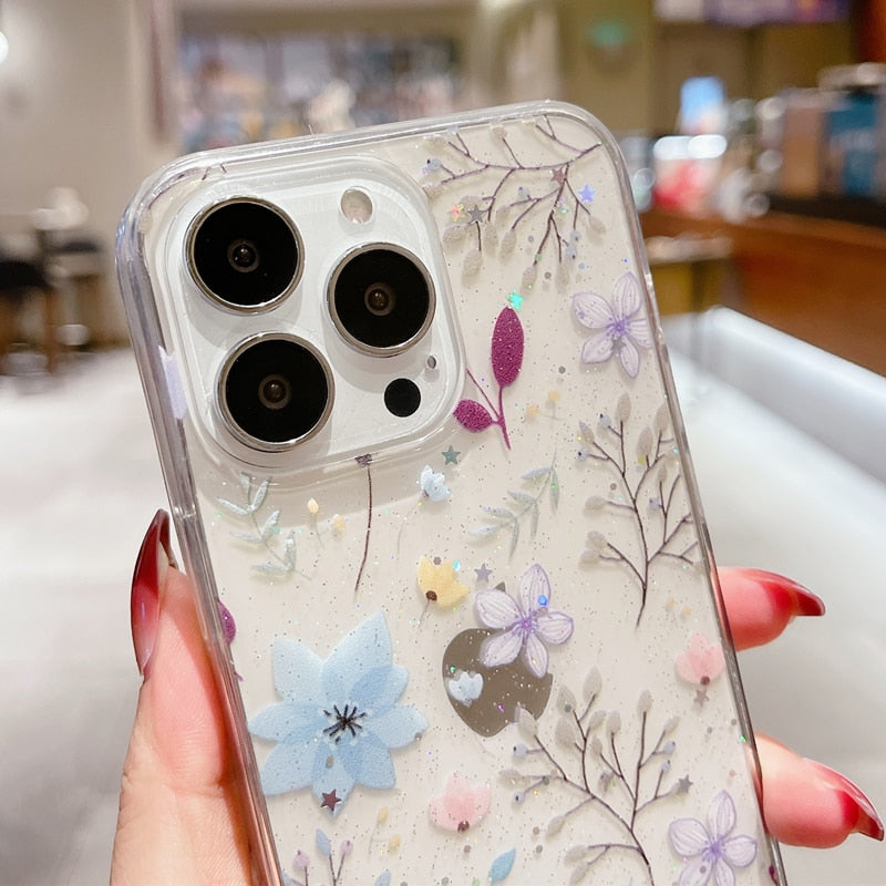 Glitter Star Flowers Case For iPhone