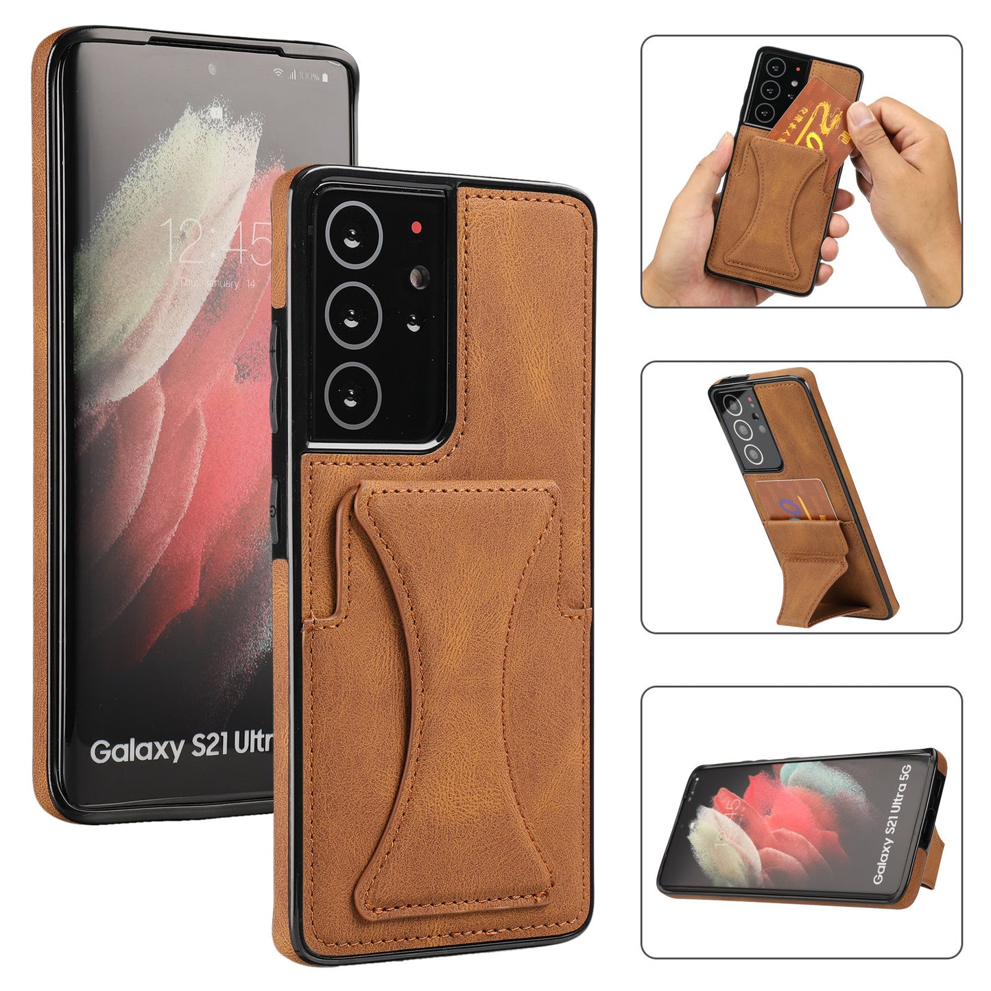 Galaxy Leather Card Slots Kickstand Cover