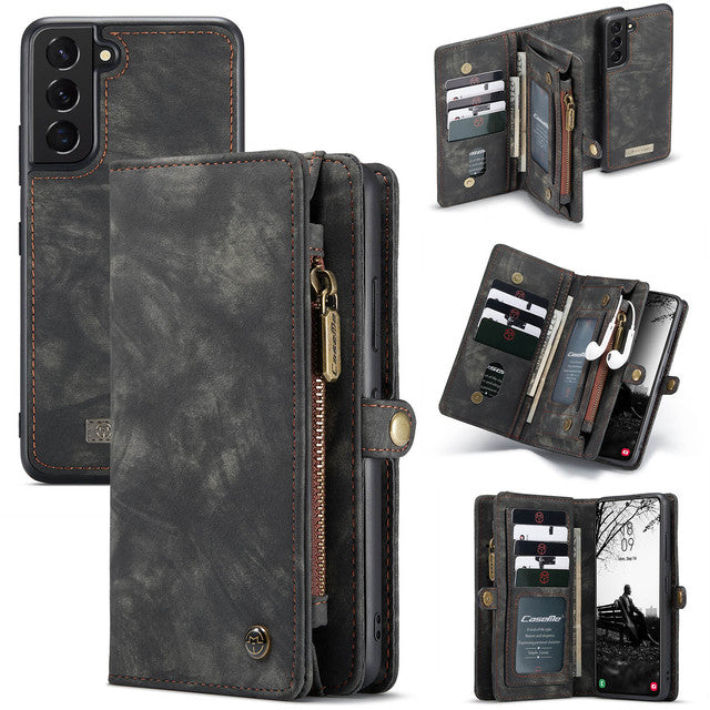 Galaxy Case Card Slots Zipper Retro Leather
