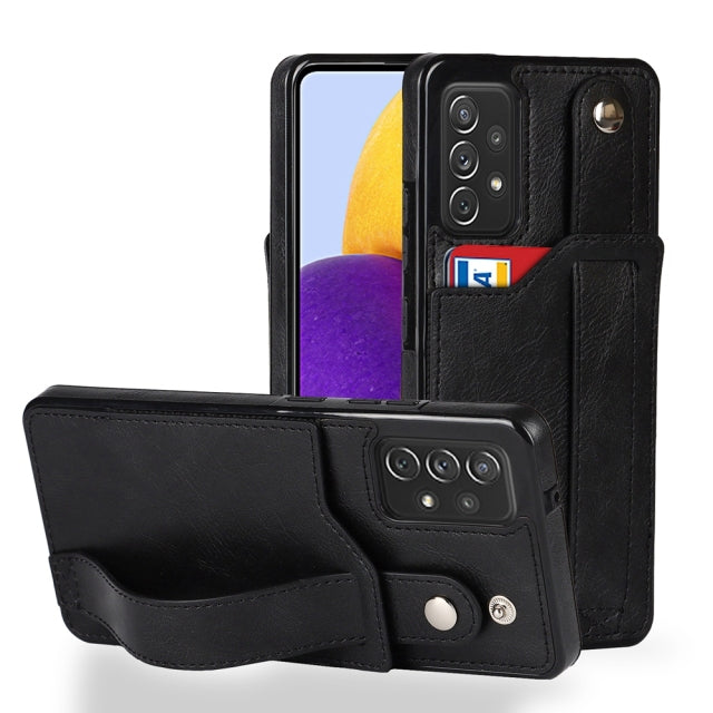 Leather Wallet Card Slot Wrist Strap Galaxy Case